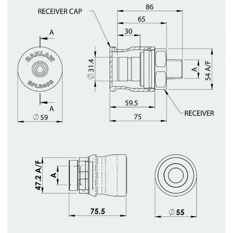 BANLAW Black Size 4 Fluid Transfer Flush Face - Image 2