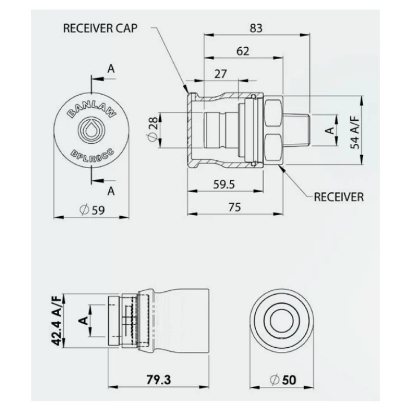 BANLAW Platinum/Grey Size 8 Fluid Transfer Flush Face - Image 2