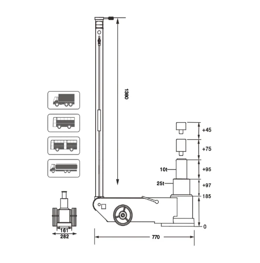 BORUM 25 Tonne 2-Stage Truck Jack Air Actuated - Image 6