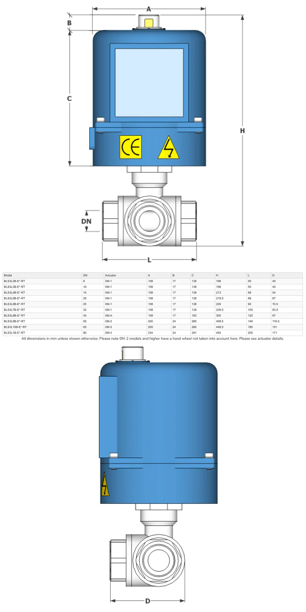 GO Ball Valves Actuated Electric 316 Stainless 3 Way BLS3E - Image 3