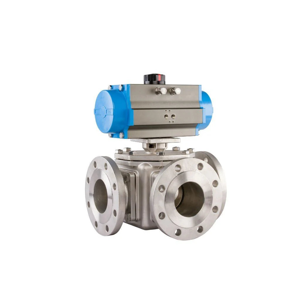 GO Ball Valves Actuated Spring Return Pneumatic Flanged ANSI 150# 3 Way BLS3FASR