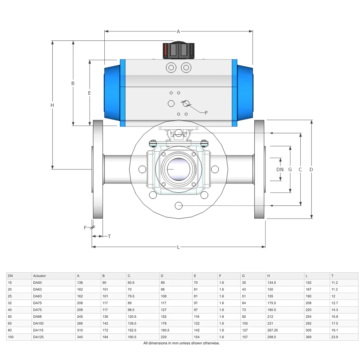 GO Ball Valves Actuated Spring Return Pneumatic Flanged ANSI 150# 3 Way BLS3FASR - Image 3