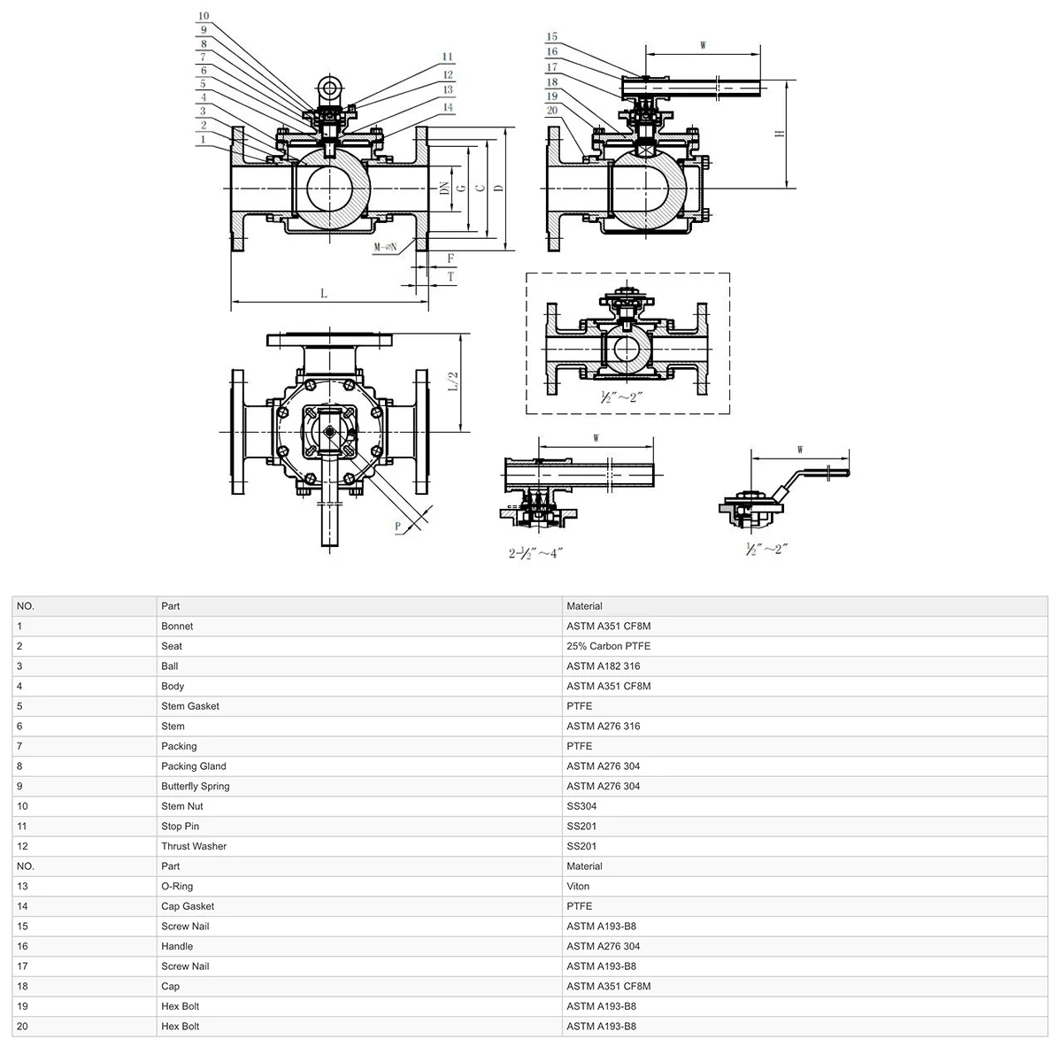 GO Ball Valves ANSI 150# 3 Way BLS3FA - Image 2