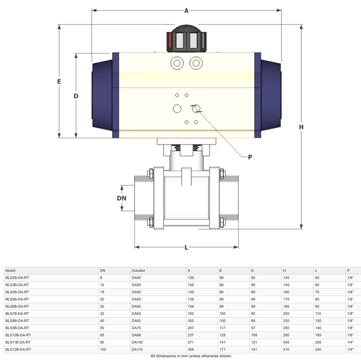 GO Ball Valves V Port Actuated Double Acting Pneumatic 316 Stainless 3 Piece Full Bore BLVDA - Image 3