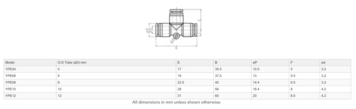 GO YPE Pneumatic Tee Connector Push Fit - Image 2