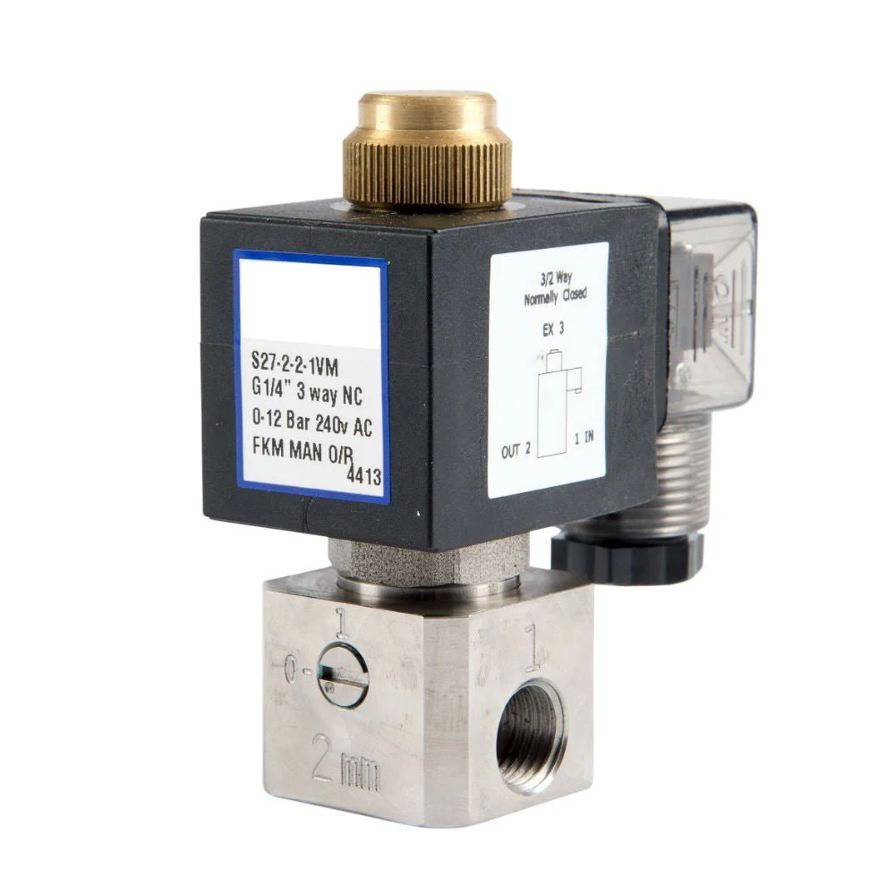 GO 1/4" S27 304 Stainless 3 Way 2 Position Direct Acting Normally Closed Solenoid Valve