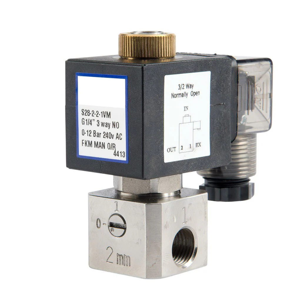 GO 1/4" S28 304 Stainless 3 Way 2 Position Direct Acting Normally Open Solenoid Valve