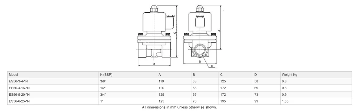 GO ES56 Stainless General Purpose Zero Differential Normally Open Solenoid Valves - Image 2